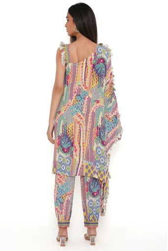 PS-KP0133-H  Lime African Print Crepe Embroidered Kaftan With Jogger Pants