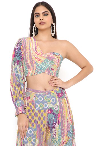 PS-PT0036-C  Lime African Print Crepe One Shoulder Top With Pallazo