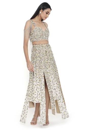 PS-CS0127  Lumina Off White Embroidered Choli With High Low Skirt