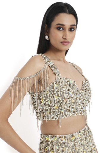 PS-CS0127  Lumina Off White Embroidered Choli With High Low Skirt