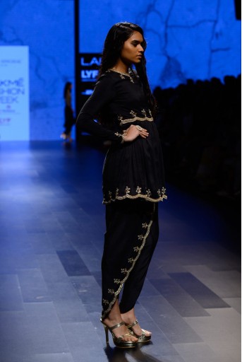 PS-FW412 Maheen Black silk Kurta with Petal Pant