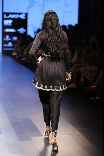 PS-FW412 Maheen Black silk Kurta with Petal Pant