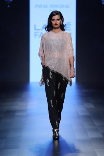 PS-FW450 Maliya Blush Mukaish Georgette Tunic with Black Silk Bustier and Low Crotch Pant