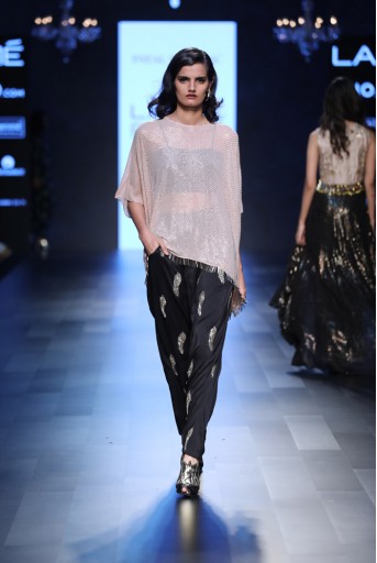 PS-FW450 Maliya Blush Mukaish Georgette Tunic with Black Silk Bustier and Low Crotch Pant