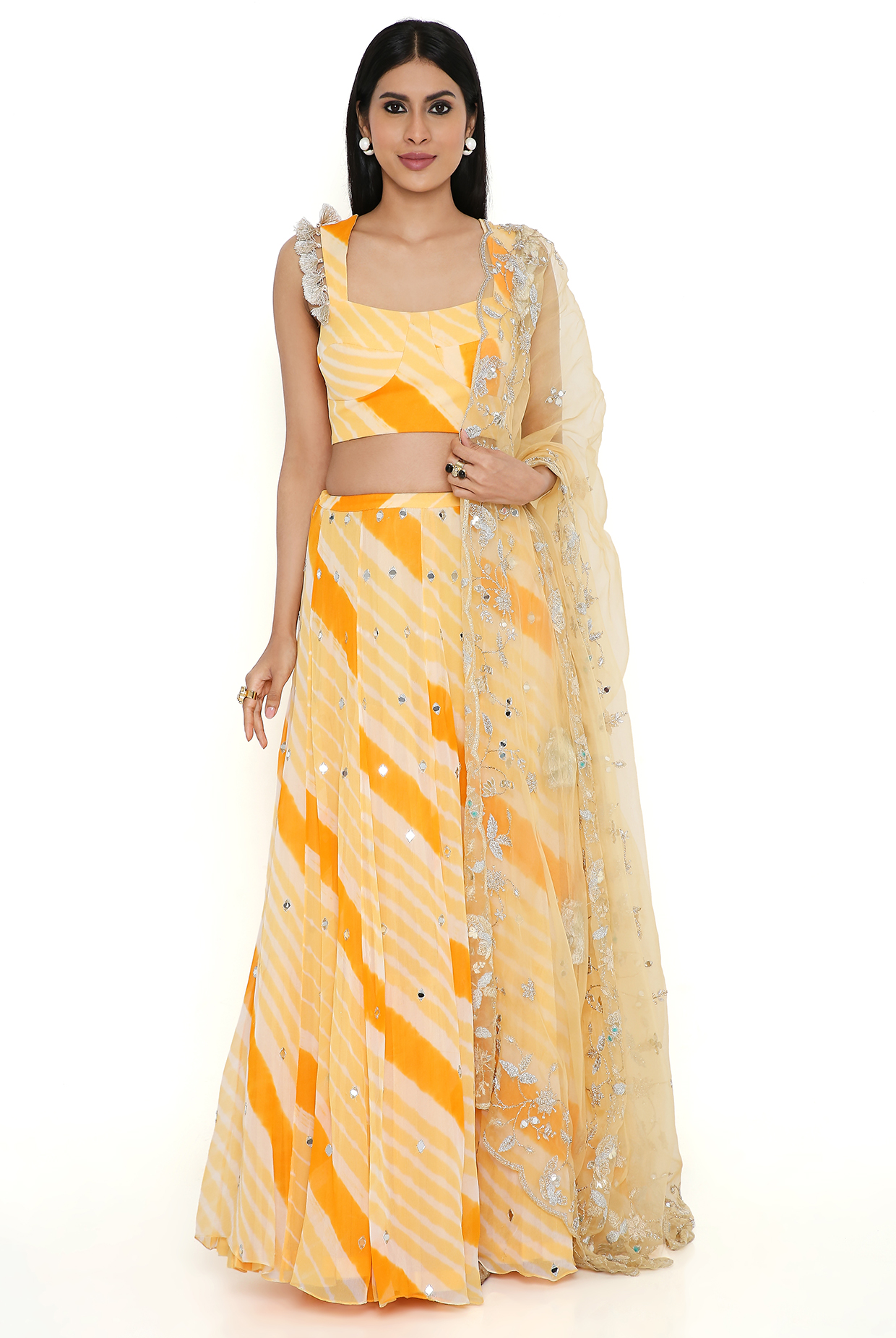 Yellow Net Cutdana Embroidered Pre-Draped Lehenga Saree Set Design by Shlok  Design at Pernia's Pop Up Shop 2024