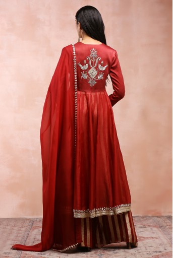 PS-AK0009  Maroon Embroidered Anarkali With Palazzo And Dupatta
