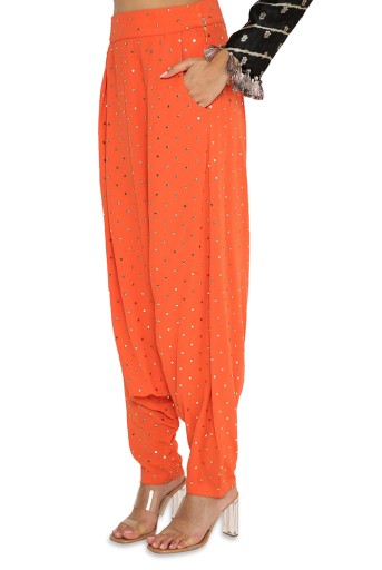 PS-KP0130  Maya Black Leheriya Banarasi Silk Embroidered Kurta With Orange Colour Georgette Pants