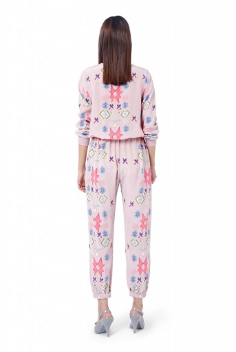 PS-FW787  Meher Pink Printed Crepe Top with Jogger Pant