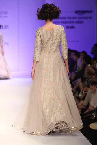 PS-FW346 Melina Stone Dupion Silk Gown with Mukaish Net Skirt