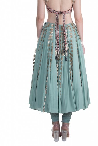PS-FW604 Meriha Periwinkle Blue Georgette Tie-Up Choli with Godet Lehenga and attached Soft Net Churidar