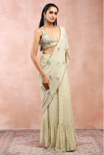 PS-SR0044  Mint Applique Embroidered Choli And Saree