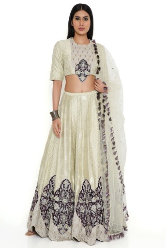 PS-LH0139-1  Mint Banarasi Silk Embroidered Choli And Lehenga With Mukaish Net Dupatta
