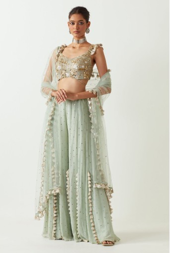 PS-CS0046-D  Mint Embroidered Choli With Sharara And Dupatta