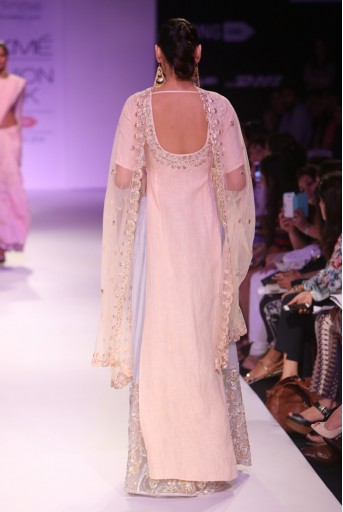PS-FW270 Mira Blush Silkmul Choli with Ice Blue Skirt and Blush Tulle Dupatta