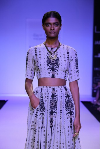 PS-FW239 Monique Pale Blue Printed Crepe crop top with Lehenga and Churidar