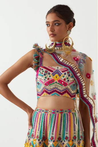 PS-CS0057-A  Multi Colour Embroidered Choli And Sharara With Embroidered Dupatta