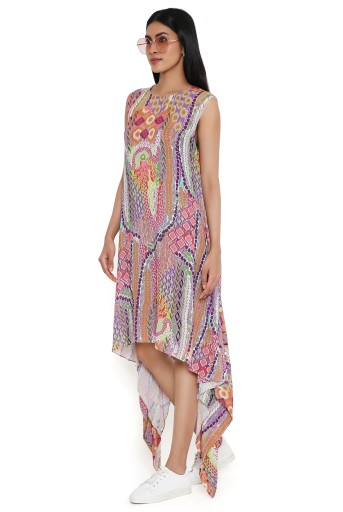 PS-TU1561  Multicolor African Print Cotton Wrinkle Side Tale Tunic