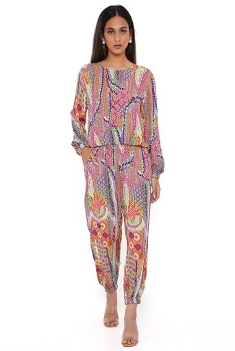 PS-PT0080-B  Multicolour African Print Cotton Wrinkle Top And Jogger Pants