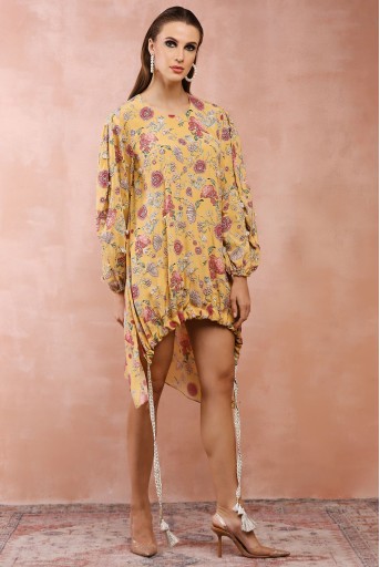 PS-TP0054-K  Mustard Gulbagh Print Front Embroidered Balloon Top