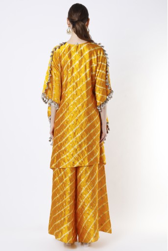 PS-KP0078-U  Mustard Silk Lehriya Bandhani Embroidered Kaftan And Palazzo