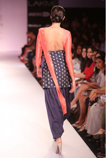 PS-FW272 Myrah Pale Coral and Navy Silkmul Kurta with Navy Patiala and Pale Coral Dupatta