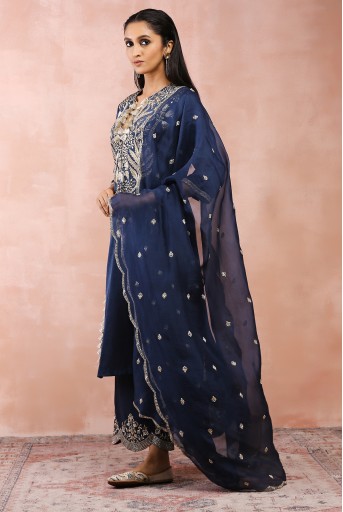 PS-KP0267  Navy Bagh Embroidered Kurta With Pant And Dupatta