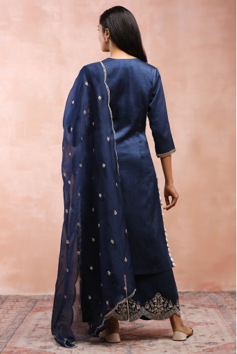 PS-KP0267  Navy Bagh Embroidered Kurta With Pant And Dupatta