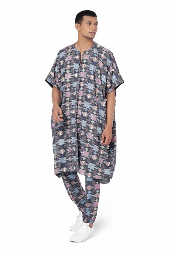 PS-FW802  Navy Colour Cotton Rayon Oversized Kaftan Top with Jogger Pant