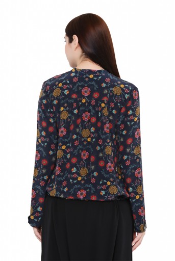 PS-TP0029  Navy Colour Printed Crepe Top