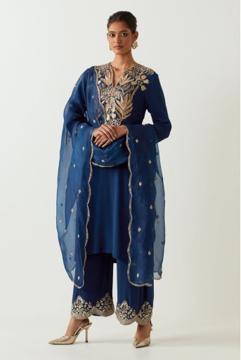 PS-KP0267-C  Navy Yoke Embroidred Kurta And Pants With Embroidered Dupatta