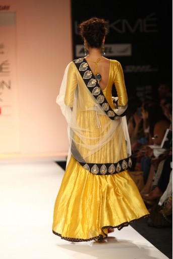 PS-FW183 Noor Sunset Yellow Georgette High-Low Kurta with Black Banarsi Patiala and Tulle Dupatta