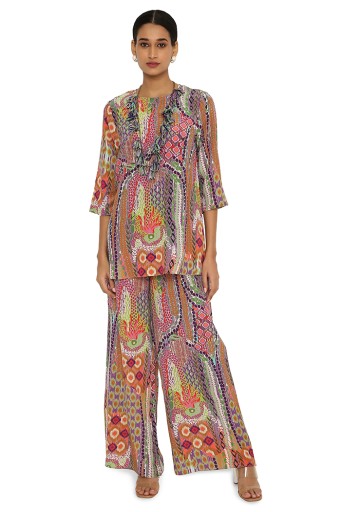 PS-KP0136  Noorain African Print Crepe Top And Palazzo With Tasselled Necklace