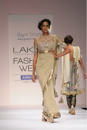 PS-FW132 Nysa Sand Gold Georgette Saree with Velvet Choli and Petticoat