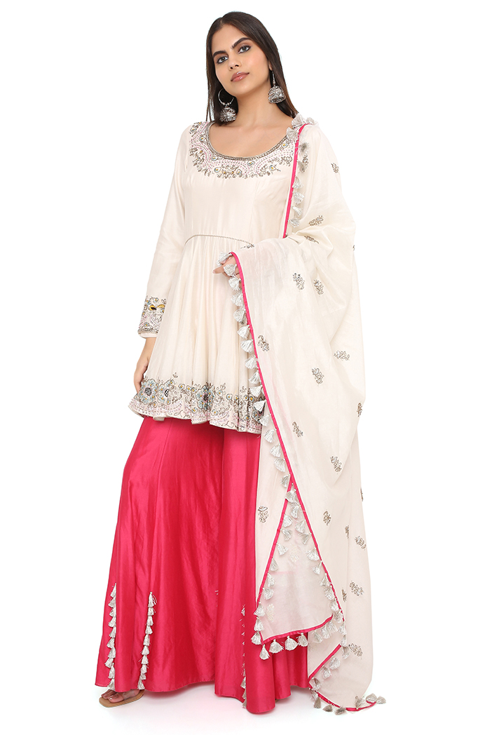 Buy Off White Anarkali Suit For Eid at Rutbaa