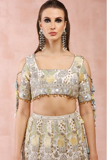 PS-LH0145  Off White Applique Embroidered Choli And Lehenga With Dupatta