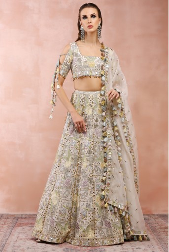 PS-LH0145  Off White Applique Embroidered Choli And Lehenga With Dupatta