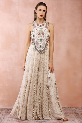 PS-CS0048-B  Off White Applique Embroidered Choli With Sharara