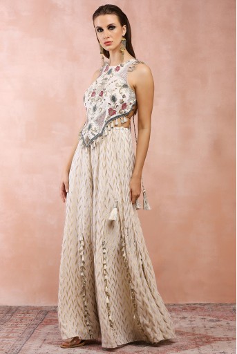 PS-CS0048-B  Off White Applique Embroidered Choli With Sharara