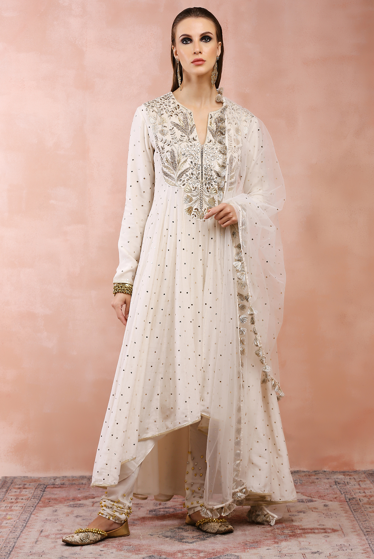 Festive, Reception White and Off White color Net fabric Salwar Kameez :  1860363