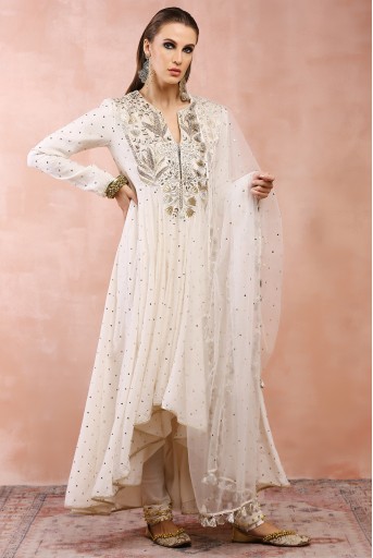 PS-AK0008  Off White Bagh Embroidered Anarkali With Churidar And Dupatta