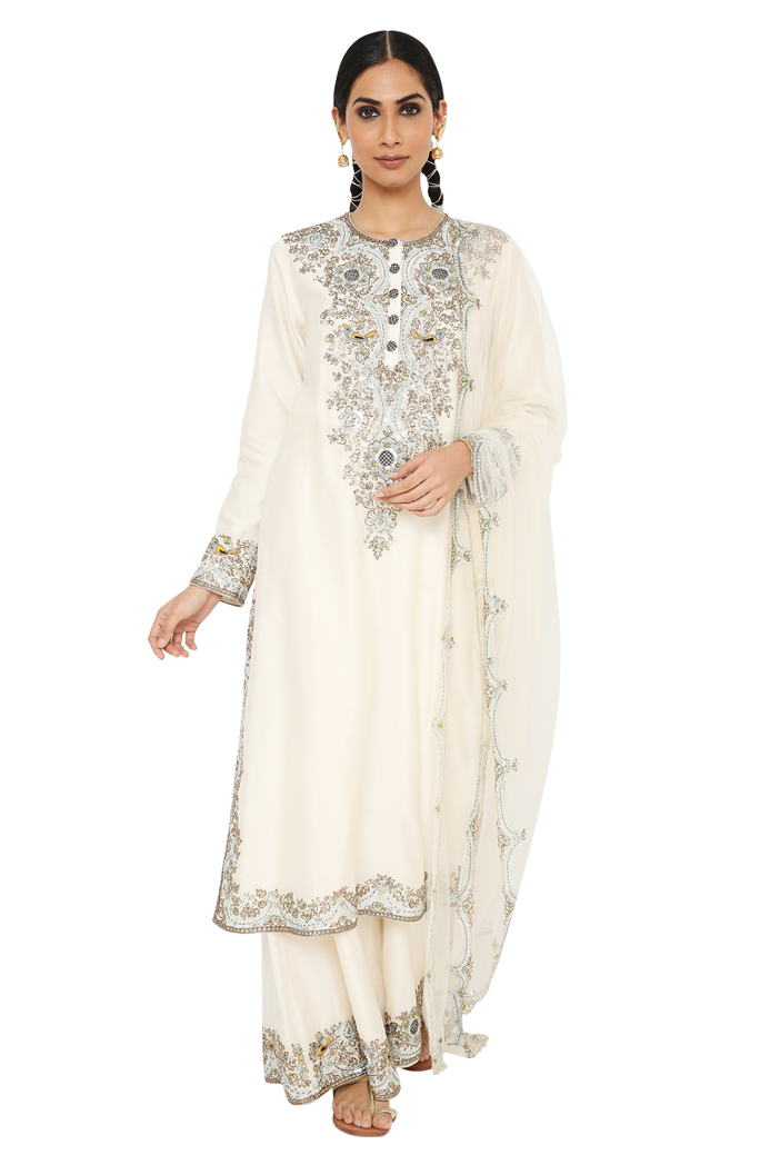 Buy Niti Bothra White Silk Embroidered Kurta Palazzo Set Online, Aza  Fashions