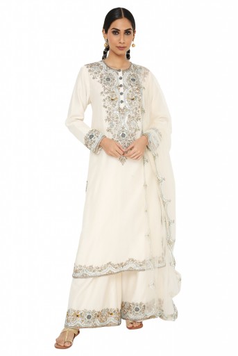 PS-KP0074 Inaya Off White Colour Embroidered Kurta With Palazzo And Dupatta