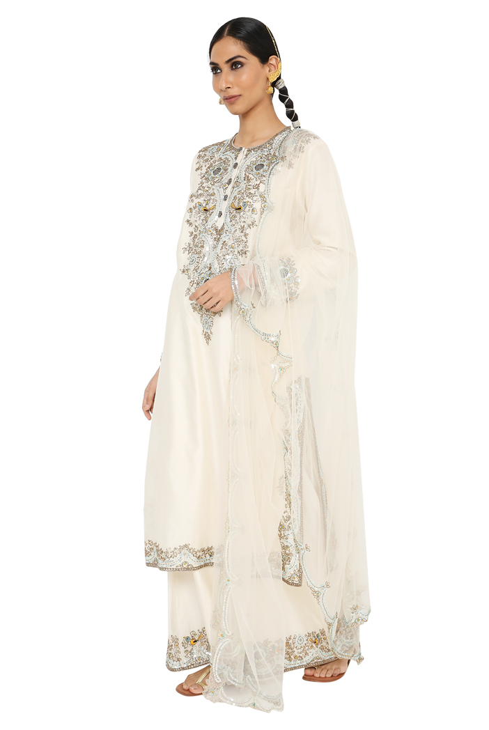 Off White Kurti with Yellow Plazo and Shawl Set (322-114) - Send Gifts and  Money to Nepal Online from www.muncha.com