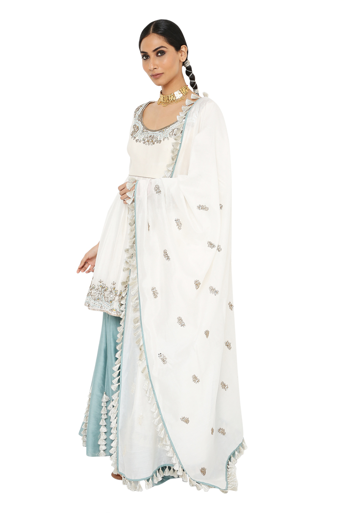Buy Indian Outfits - Off White Foil Mirror Embroidery Anarkali Pant Suit At  Hatkay