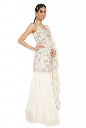 PS-KP0094 Afra Off White Colour Georgette Embroidered Kurta With Sharara And Net Dupatta
