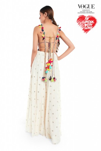 PS-FW719-A  Off White Colour Georgette Tie-Up Choli with Mukaish Silkmul Sharara
