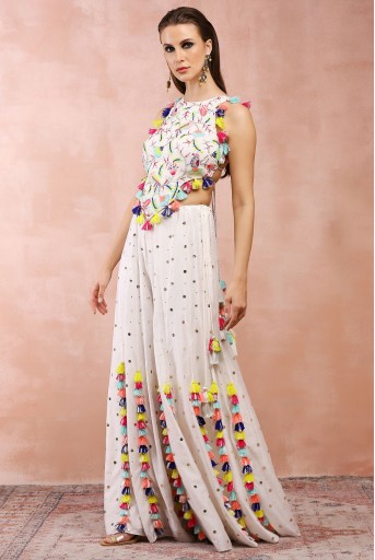 PS-CS0047-A  Off White Embroidered Choli With Sharara