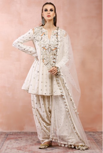 PS-KS0038  Off White Embroidered Kurta With Salwaar And Dupatta