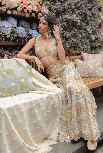 PS-CS0058-A Off White Georgette Embroidered Choli And Sharara