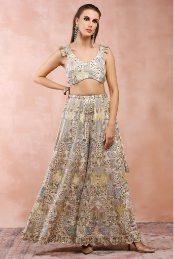PS-CS0058  Off White Applique Embroidered Choli With Sharara And Dupatta